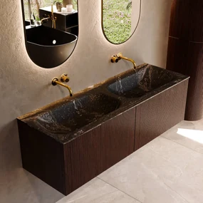 Mondiaz Kurve-dlux 140cm badmeubel ruby met 2 lades en wastafel stor small dubbel zonder kraangat lava