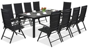 Aluminium tuinmeubelen polywood met grote tafel Verona voor 10 personen Garden Point zwart
