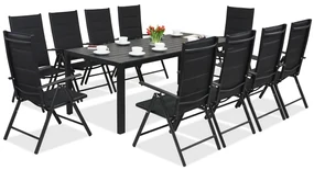 Aluminium tuinmeubelen polywood met grote tafel Verona voor 10 personen Garden Point zwart