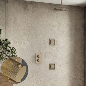 Saniclear Brass Curved inbouw regendouche 20cm met vierkante massagejets en plafondarm geborsteld messing - mat goud