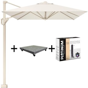 Voyager T1 zweefparasol 300x200 cm sandstone ivoor met 90kg voet en hoes
