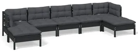 vidaXL 7-delige Loungeset met kussens grenenhout zwart