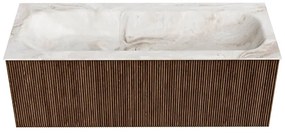Mondiaz Kurve-dlux 120cm badmeubel walnut met 1 lade en wastafel big large midden 2 kraangaten frappe