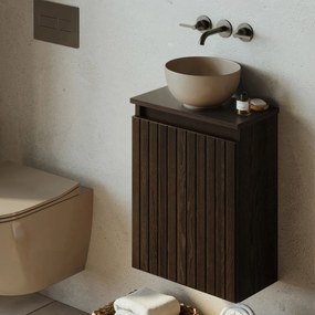 Fontana Bano toiletmeubel ribbelfront kasteel bruin 40x22cm met waskom in taupe