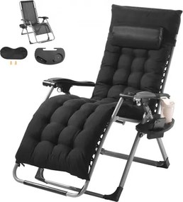 VEVOR Zero Gravity Chair, 26-inch Zero Gravity relaxfauteuil voor binnen en buiten, verstelbare anti-zwaartekrachtstoel met kussen, hoofdsteun, voetensteun en bekerhouder, 500 lbs, zwart