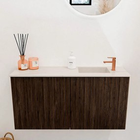 Mondiaz Joya DLux 80cm toiletmeubel walnut met wastafel faye rechts 1 kraangat meli