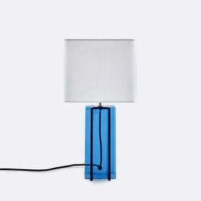 Tafellamp van gekleurd glas en linnen, BIMO
