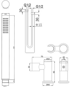 Mueller Black staafhanddoucheset met wandhouder zwart mat