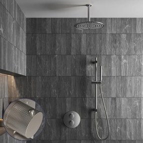 Saniclear Exclusive Curved inbouw regendouche rond met 20cm hoofddouche, plafondarm en glijstang RVS