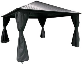 Metalen tuinhuisje Sardinië met gordijnen 3x4 Garden Point antraciet