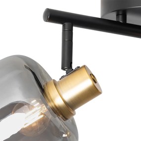 Plafondspot zwart met goud met smoke glas 2-lichts - Zuzanna