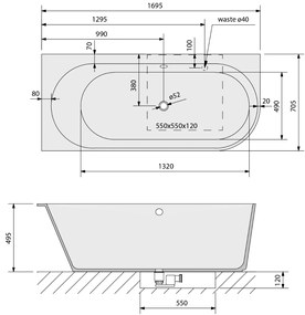 Polysan Sussi half vrijstaand bad links 170x70cm wit