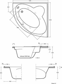 Plieger Kreta voorpaneel 135cm t.b.v. Kreta hoekbad wit