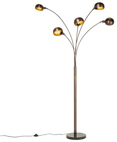 Design vloerlamp donkerbrons met goud 5-lichts - Sixties Marmo
