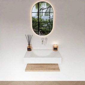 Zaro Alan badmeubel 70cm met planchet washed oak en vrijhangende wastafel cloud midden zonder kraangat talc