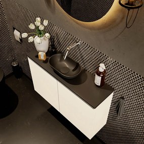 Mondiaz Fowy toiletmeubel 80cm talc met zwarte waskom midden zonder kraangat