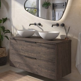 Saqu Lima badmeubel incl. mat witte waskommen 120x51x77cm kasteel bruin – mat zwarte greep