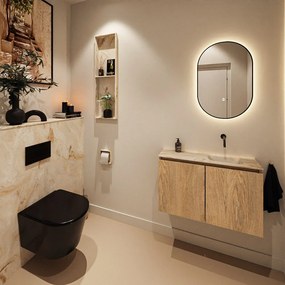 Mondiaz Ture DLux toiletmeubel 80cm washed oak met wastafel frappe rechts zonder kraangat