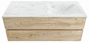 Mondiaz Vica DLux badmeubel 120cm washed oak 2 lades met wastafel opalo rechts zonder kraangat