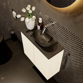 Mondiaz Fowy toiletmeubel 60cm talc met zwarte waskom rechts zonder kraangat