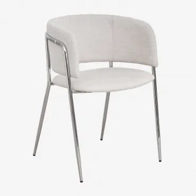 Set Van 2 Nalon Gestoffeerde Eetkamerstoelen Grijs – Chroom & Stof Gebroken Wit - Sklum
