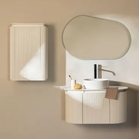 Carsone Houten Badkamermeubelset Wit & Wit & Rond Keramiek Wit Ø40 Cm Lenka & Ovaal Led En Anticondens 100x80 Cm Meunier & Zwart - Sklum