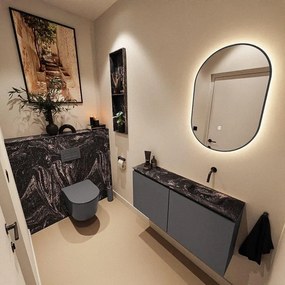 MONDIAZ TURE-DLUX 100cm toiletmeubel Dark Grey. EDEN wastafel Lava positie rechts. Zonder kraangat. TUREDX100DGRR0LAV