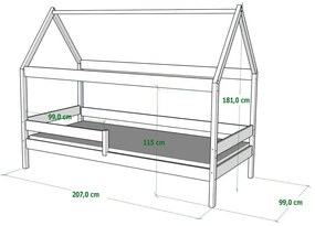 Peuter Grijs Canopy House-vormig eenpersoonsbed - Teddy 5056231746564 Children's Beds Home, 200x90, Twee kleine, Geen Children's Beds Home Dennenhout