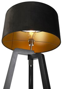 Vloerlamp tripod zwart hout met zwarte kap 50 cm - Puros Modern E27 rond Binnenverlichting Lamp