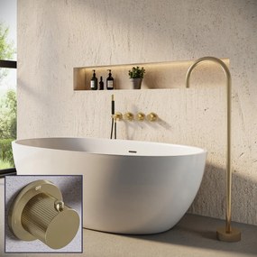 Saniclear Plus Stripes Pro inbouw badkraan met vrijstaande uitloop geborsteld messing - mat goud