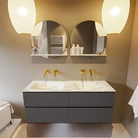 Mondiaz Vica DLux badmeubel 130cm dark grey 4 lades met wastafel glace dubbel zonder kraangat