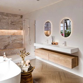 Zaro Alan badmeubel 190cm washed oak 2 lades met vrijhangende wastafel cloud dubbel 2 kraangaten talc
