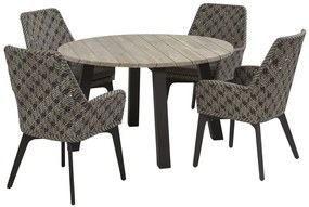 4 Seasons Outdoor Savoy tuinset met Derby eettafel teak blad Ø130 cm SALE       weerbestendig