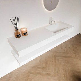 Zaro Alan badmeubel 140cm met planchet talc en vrijhangende wastafel cloud rechts 1 kraangat talc