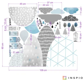 INSPIO Blauwe stickers op de muur van heuvels en huizen