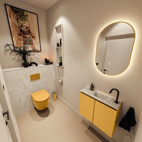 Mondiaz Ture DLux toiletmeubel 60cm ocher met wastafel ostra rechts met kraangat