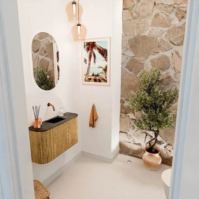 Mondiaz Joya DLux 75cm toiletmeubel ronding links/rechts oak met wastafel faye midden zonder kraangat lava