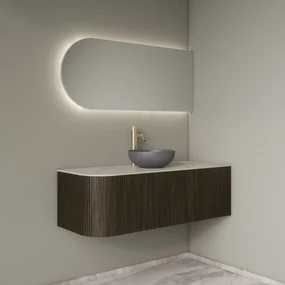 Gliss Design Alluro badmeubel ribbelfront met ronding links 120cm charcoal en wit marmer toppaneel