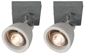 Set van 2 industriële Spot / Opbouwspot / Plafondspots grijs beton 1-lichts - Creto Industriele / Industrie / Industrial GU10 rond Binnenverlichting Lamp