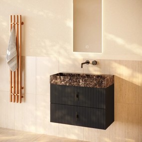 Muebles Murcia badmeubel ribbelfront 80cm antraciet met Dark Emperador wastafel zonder kraangat