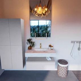 Mondiaz Alan DLux badmeubel 90cm cale 1 lade met wastafel opalo midden 1 kraangat