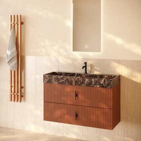 Muebles Murcia badmeubel ribbelfront 100cm terracotta met Dark Emperador wastafel met kraangat