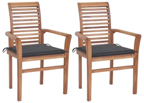 vidaXL Eetkamerstoelen 2 st met antracietkleurige kussens massief teakhout