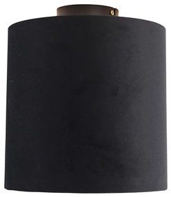Stoffen Plafondlamp met velours kap zwart met goud 25 cm - Combi zwart Klassiek / Antiek E27 rond Binnenverlichting Lamp