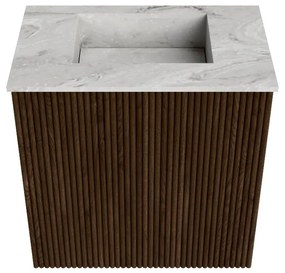 Mondiaz Joya DLux 40cm toiletmeubel walnut met wastafel faye midden zonder kraangat glace