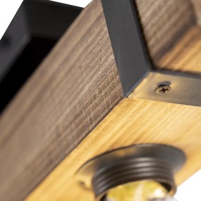 Industriële plafondlamp hout met staal 4-lichts - Reena