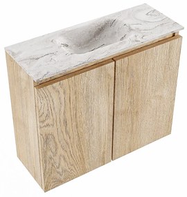 Mondiaz Ture DLux toiletmeubel 60cm washed oak met wastafel glace midden met kraangat