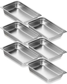 VEVOR 6-pack hotelpannen, stoompan van normaal formaat met anti-vastloopfunctie, 0,8 mm dikke roestvrijstalen stoomtafelpan voor restaurants, 10 cm diepe commerciële tafelpan, pan voor het bewaren van cateringvoedsel, voor industrie en wetenschap