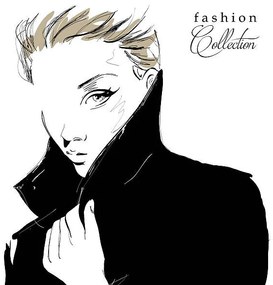 Ilustratie Fashion girl in sketch-style, Verlen4418, (40 x 40 cm)