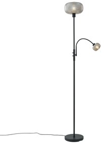 Design vloerlamp zwart met smoke glas 2-lichts - Brianna